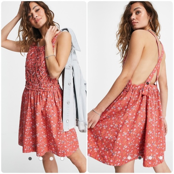 Free People "Petunia" Backless Midi Dress Quilted Front 100% Cotton - Picture 1 of 7